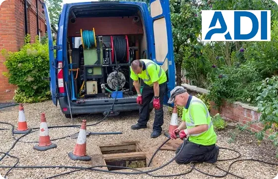 Drain flushing technicians at work