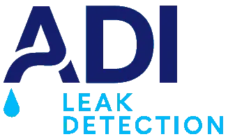 ADI Leak Detection&rsquo;s current logo: ADI in dark blue above the words Leak Detection, with a blue water droplet