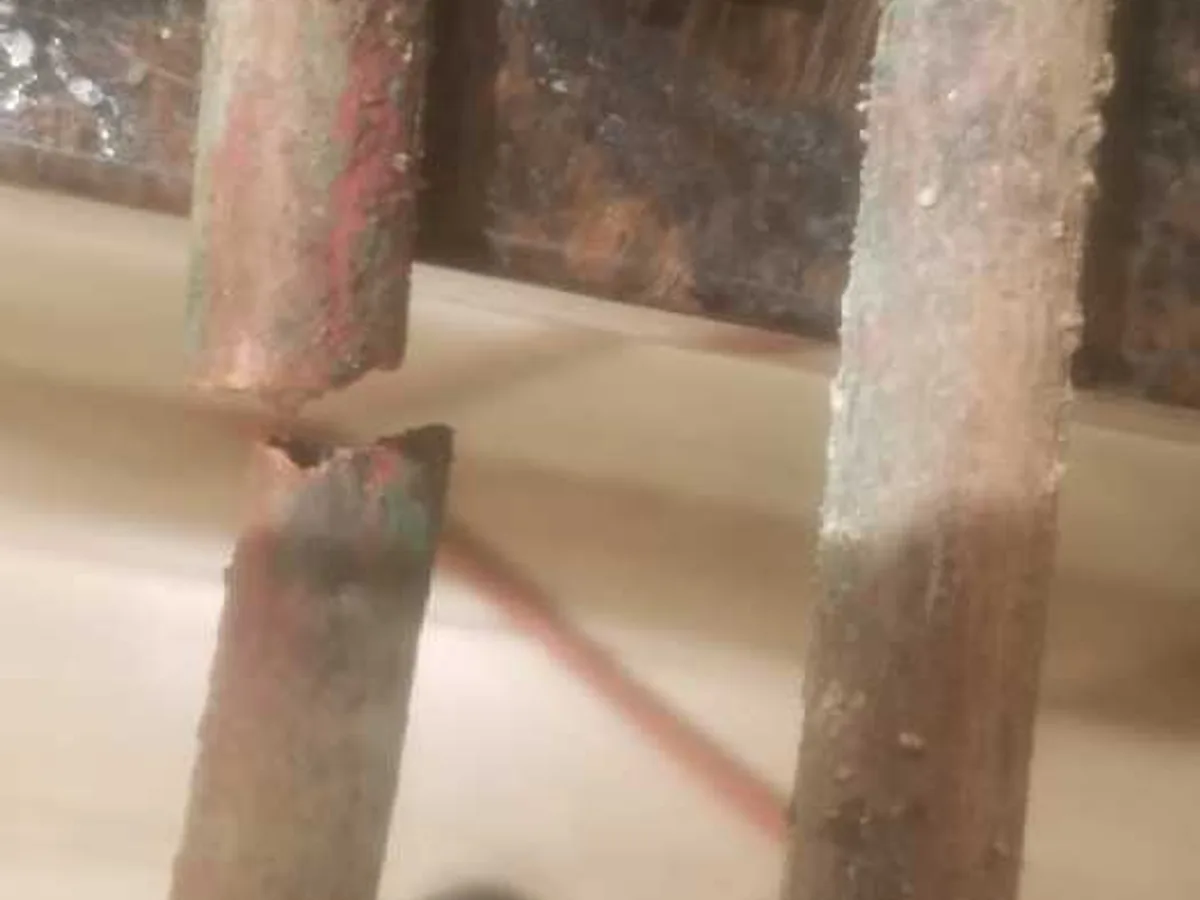 leak found at badly degraded copper heating pipes removed from concrete floor