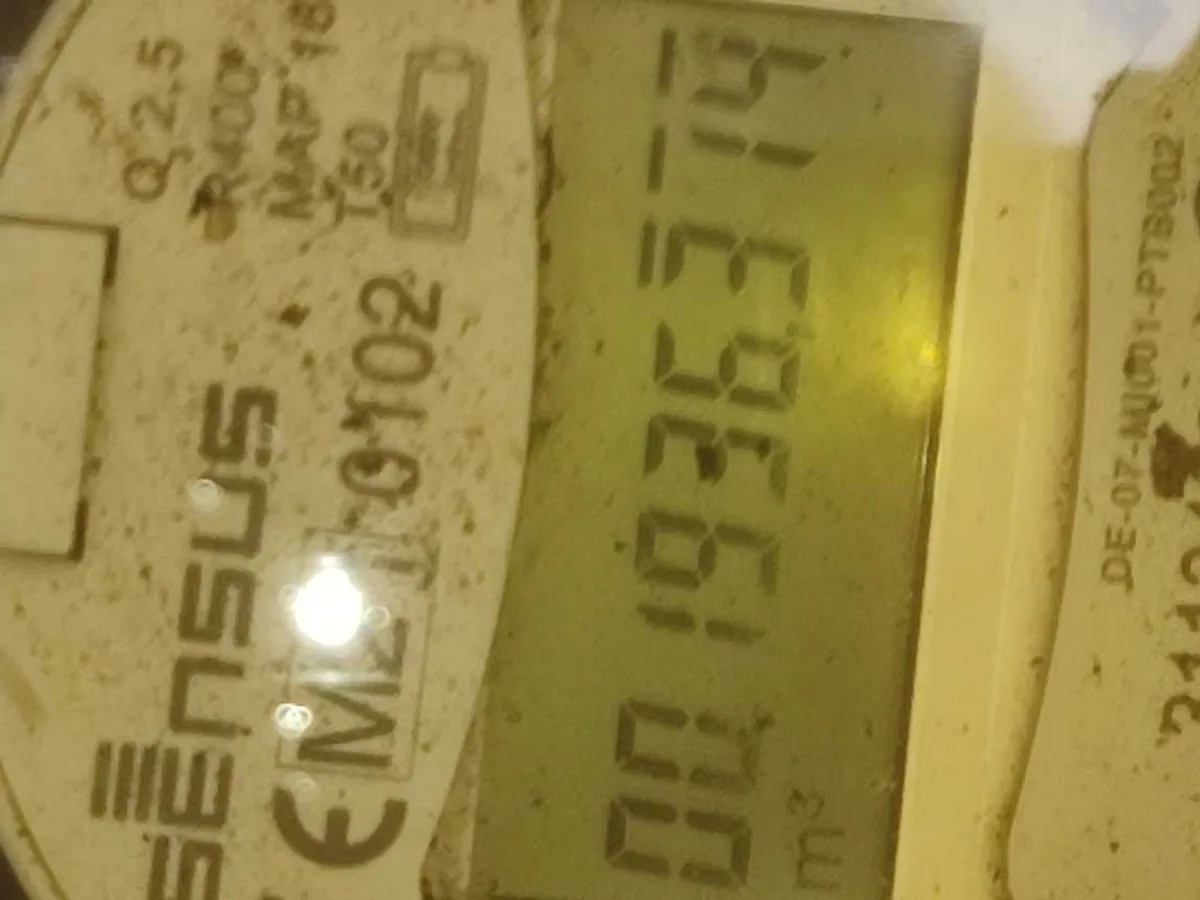water meter display showing flow reading during leak detection investigation