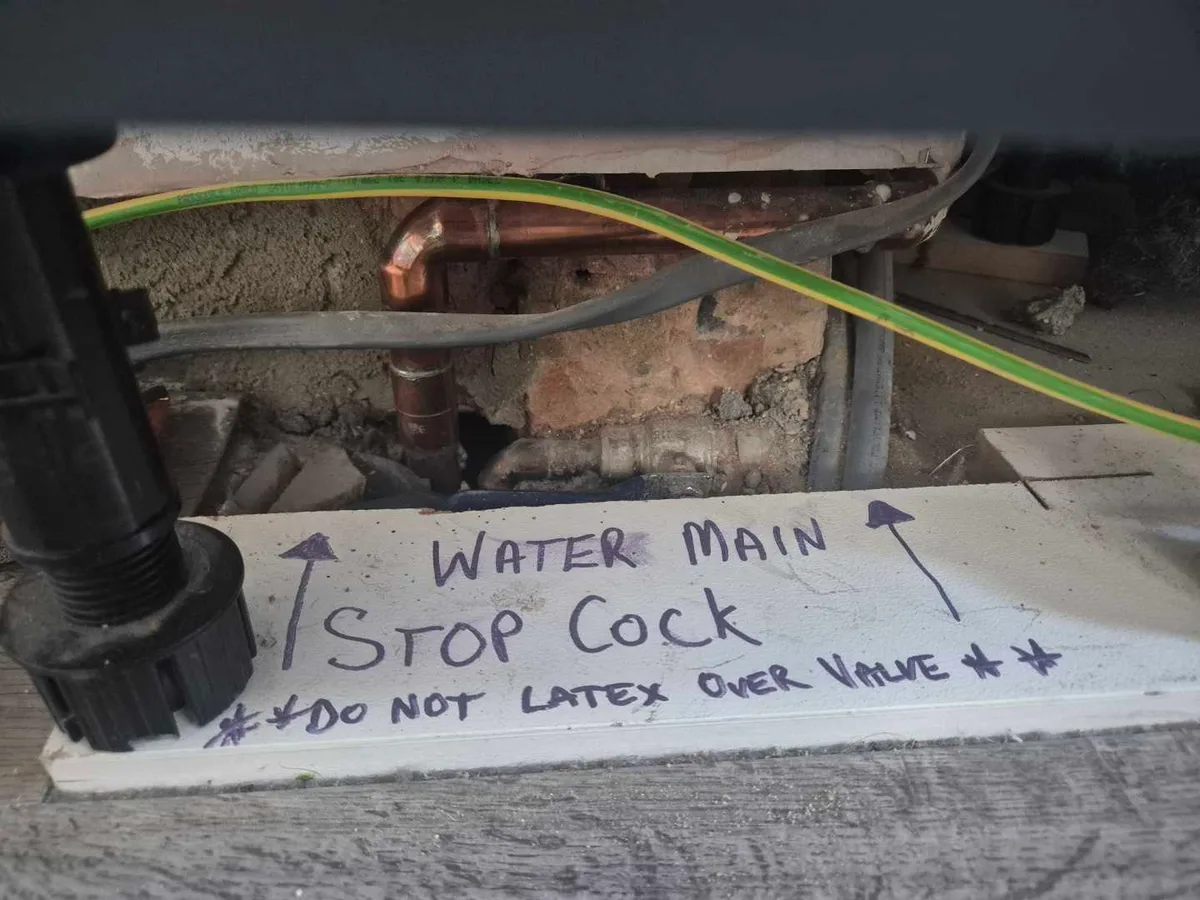 internal water main stopcock location labelled during leak detection