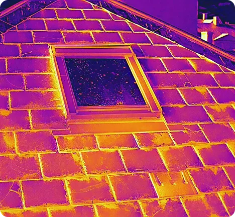 Thermal view of tiled roof with skylight