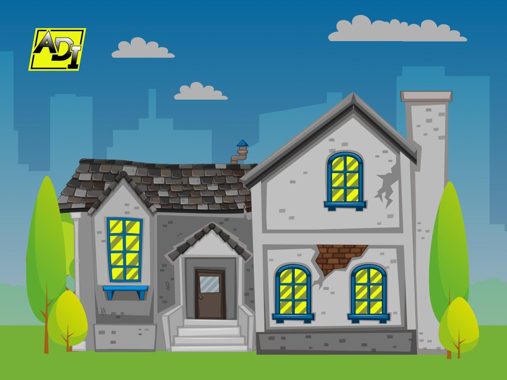 Old english cottage with a clay tiles roof